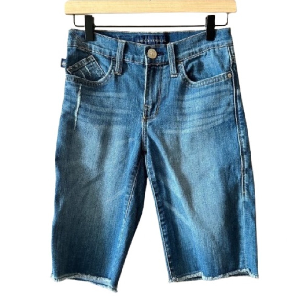 Women's 2 Rock & Republic Kristy Bermuda Cut Off Shorts Zipper Fly Mid RIse